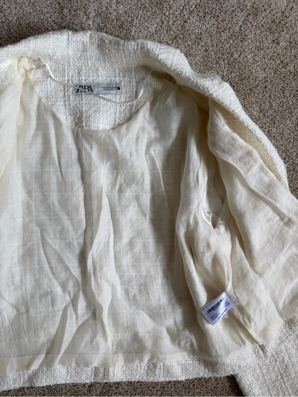 NWT Zara Ivory Textured Tweed Blazer with Gold Buttons